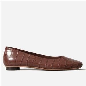 Everlane The 90s Flat in Brown Crocodile Leather Square Toe Size 7